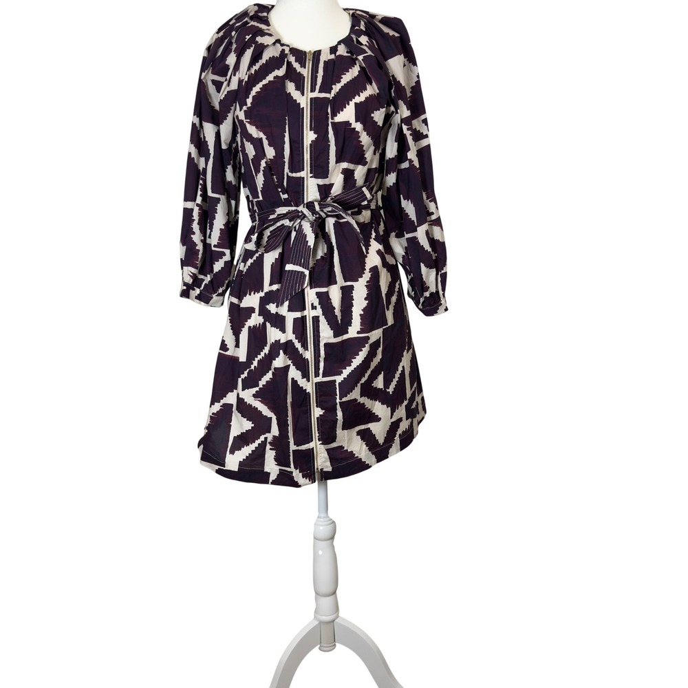 Entro Aspen Abstract Print Mini Dress | Purple & Cream Zip Front Dress